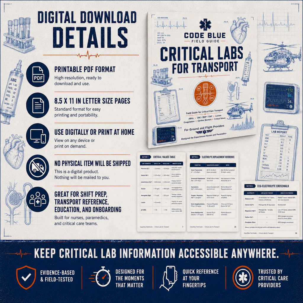 Critical Labs and Electrolyte Emergencies for Transport Field Guide PDF | EMS & CCT Reference
